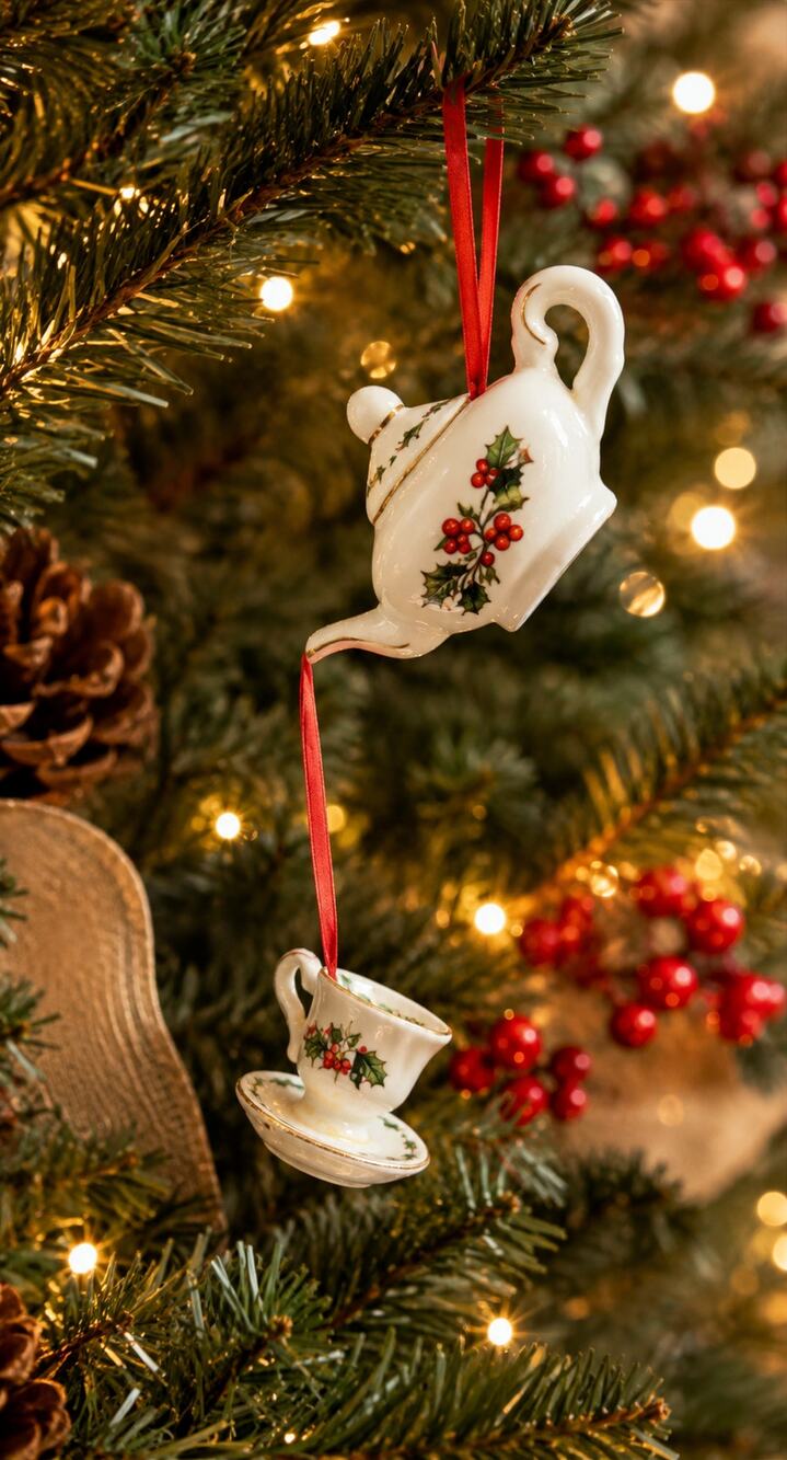 1998 Waldman House A Cup of Christmas Tea Teapot & Teacup Christmas Ornament